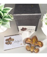 Objet D’Art #198 FLEUR DE LIS Bronze Gold Blinged Hinged Trinket Box - $32.14 CAD