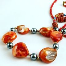 Vintage Necklace Orange Shells and Abalone Beads Fashion Jewelry image 4