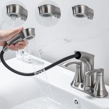 Bathroom 4 Inch Centerset Sink Faucet With Pull Out Sprayer, 3 Hole Basi... - $85.98