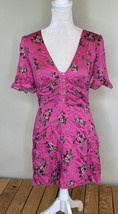 urban outfitters NWT $69 floral Ruffle clasp front Mini dress Size L Pink P6 - £31.43 GBP