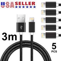  5 PACK 10FT Heavy Duty Braided USB Charger Cable Cord For iPhone 13 12 11 XS X  - £12.17 GBP