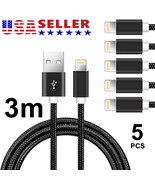  5 PACK 10FT Heavy Duty Braided USB Charger Cable Cord For iPhone 13 12 ... - £11.25 GBP