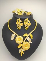 New Women Fashion Gold Color African Nigerian Jewelry Set Wedding Necklace Brace - £43.95 GBP