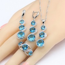 Sky Blue White Silver Color Jewelry Sets For Women Bracelet Long Earrings Neckla - £27.98 GBP