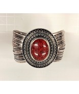 Premium Designs Red Cabochon Silver Tone Cuff Bracelet - $817.29 MXN