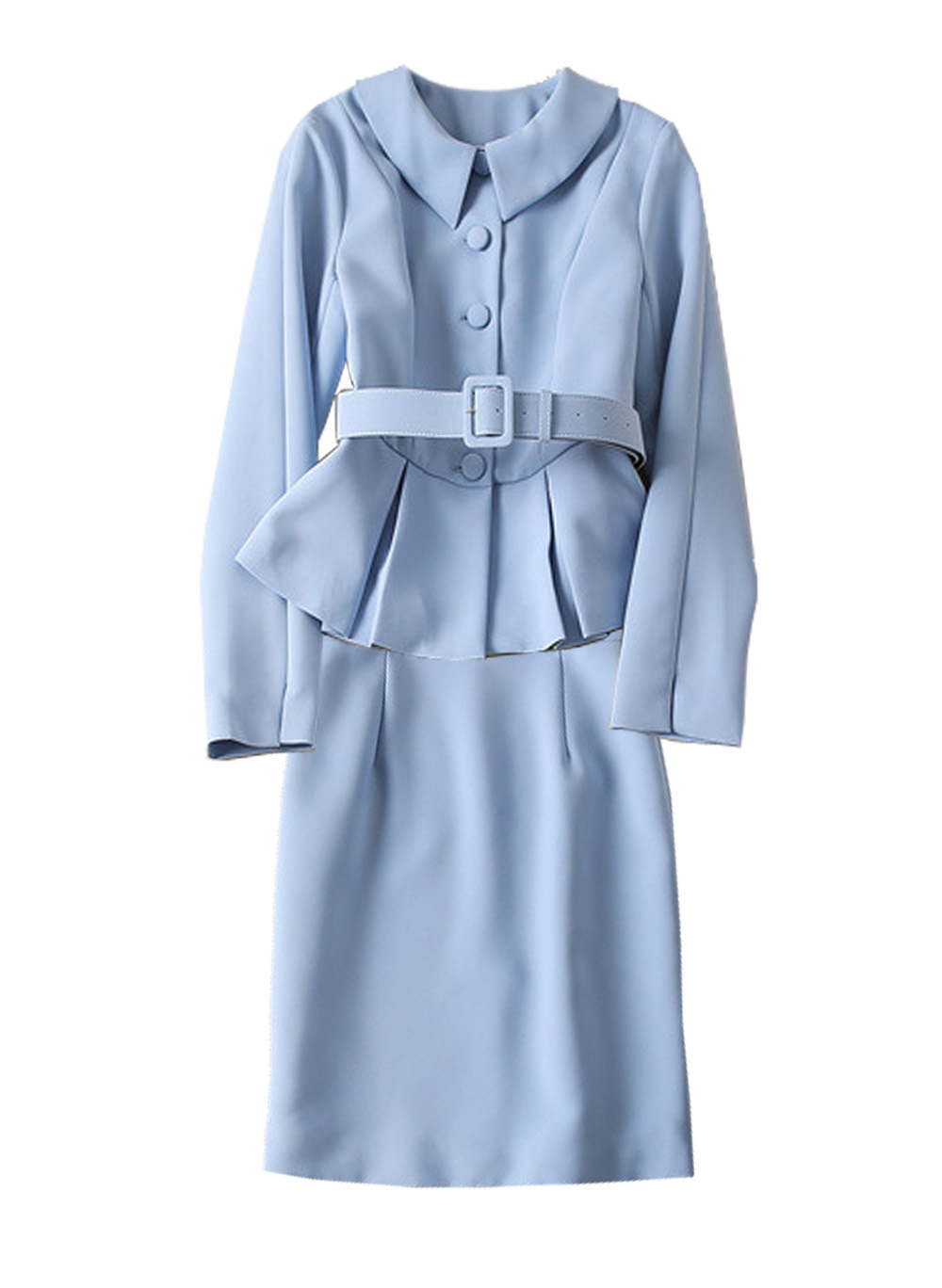 Kate Middleton Inspired Pale Blue Belted Peplum Jacket and Pencil Skirt Suit OZ Item image 5