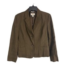 Talbots Womens Jacket Adult Size 10 Green brown Linen Button Pocket Long Sleeve - £32.53 GBP