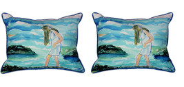 Pair of Betsy Drake Mia on the Rocks Large Indoor Outdoor Pillows 16 In X 20 In - £70.08 GBP