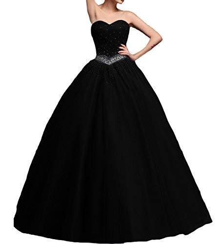 Kivary Beaded Tulle Long Ball Gown Formal Prom Quinceanera Dresses Black US 2