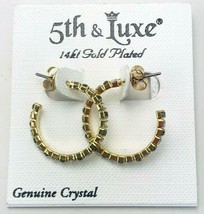 5th &amp; Luxe 14kt Gold Plated Crystal Rhinestone Hoop Earrings NEW - £18.60 GBP