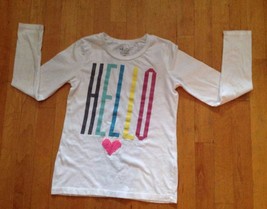 Old Navy Girls Long Sleeve White Graphic T- Shirt Size Large  with Hello... - $12.86