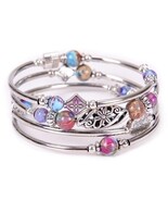 Ethnic Style Flower Natural Stone Handmade Bangle with Colorful Beads - $16.81 CAD Ethnic Style Flower Natural Stone Handmade Bangle with Colorful Beads - $16.81 CAD