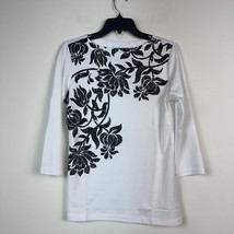 Karen Scott Womens S Bright White Black Velvet Flowers Sweatshirt Top NWT G44 - £15.65 GBP