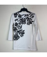 Karen Scott Womens S Bright White Black Velvet Flowers Sweatshirt Top NW... - £15.40 GBP
