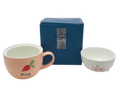 TeaGas Set Of Pig Coffee Tea Cups Modern Style Ceramic White Mugs Graphic Design - £13.51 GBP