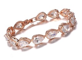 Teardrop Rose Gold Tone Chain Tennis Bracelet for - £44.07 GBP