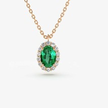 0.70 KT Finto Smeraldo Halo Ciondolo Collana 14K Argento Placcato Oro Rosa - £155.27 GBP