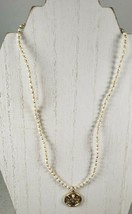 Coldwater Creek Necklace Faux Pearls Beaded Stamped Floral Pendant 20&quot; - £14.64 GBP
