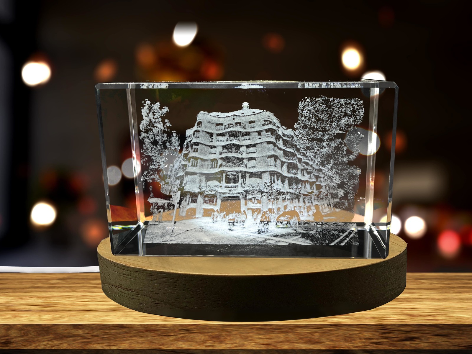 LED Base included | Casa Milà 3D Engraved Crystal Keepsake Souvenir