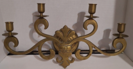 Vintage Heavy Brass Wall Candelabra 4 Arm Wall Sconce Wall Mount Candle ... - $36.86