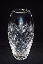 Beautiful Large 9&quot; Cut Crystal Barrel Shaped Vase Waffle Pattern - £27.78 GBP