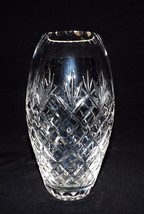 BEAUTIFUL LARGE  9&quot; CUT CRYSTAL  BARREL SHAPED VASE WAFFLE PATTERN - £28.02 GBP