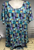 Lularoe Tee T Shirt Top Blue Purple Checkerboard Abstract Women’s Plus S... - $24.18