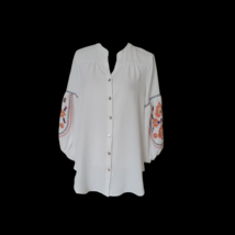 Fig &amp; Flower Anthropologie Womens Ivory Floral Peasant Boho Blouse Top Size M - £26.59 GBP