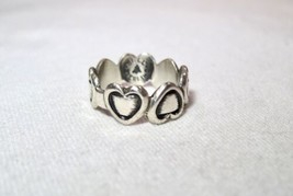 Vintage Sterling Silver Bell Eternity Hearts Promise Ring Size 5 1/2 K685 - £39.69 GBP
