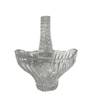 Vintage Pressed Clear Glass Bride Basket Embossed Flowers 7&quot; Tall Weddin... - £17.36 GBP