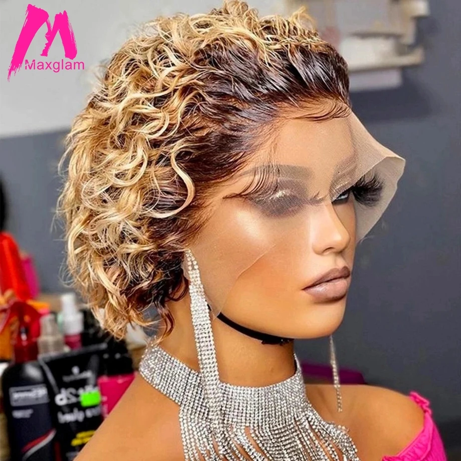 Pixie Cut Wig 99J Burgundy Water Deep Wave Lace Wig Afro Curly Short Bob Human - £53.17 GBP+