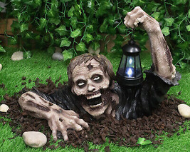 Ebros Zombie Crawling Out Of Grave Solar LED Lantern Figurine Dead Rising 18.5&quot;L - £63.23 GBP