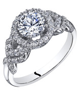 14K White Gold 1.30 Carats Simulated Diamond Halo Style Engagement Ring - €369,82 EUR