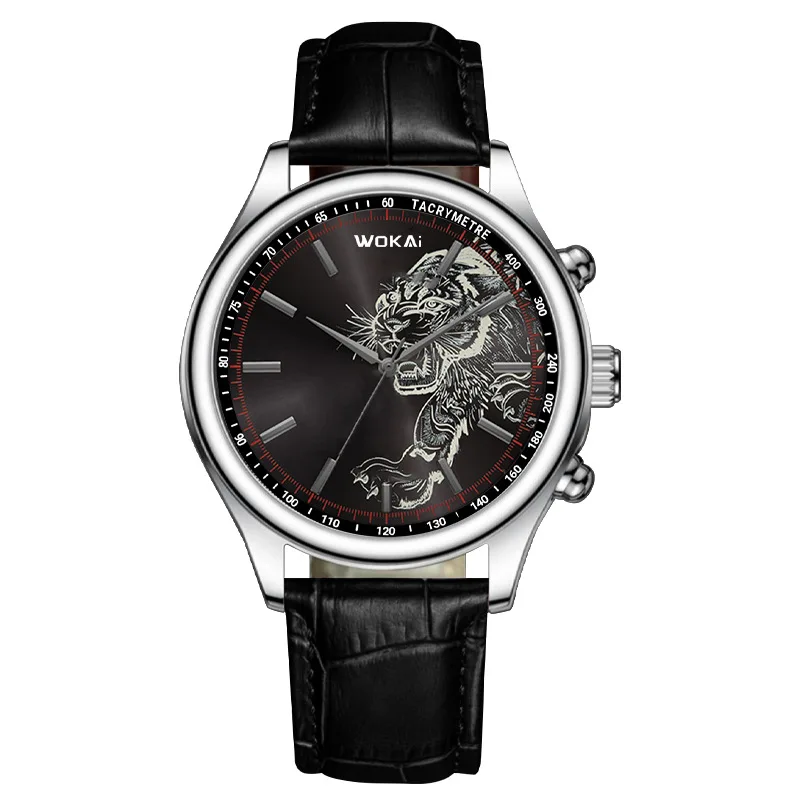 New Fashion WOKAI Watch Men Tiger Watches Casual Leather Band Analog Qua... - £11.86 GBP