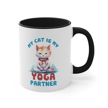 my cat is my yoga partner Accent Coffee Mug, 11oz funny  animal lovers gift - £13.83 GBP