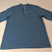 Chaps T-Shirt Men's Size Medium Long Sleeve Henley 3-Button Blue Cotton Blend image 9