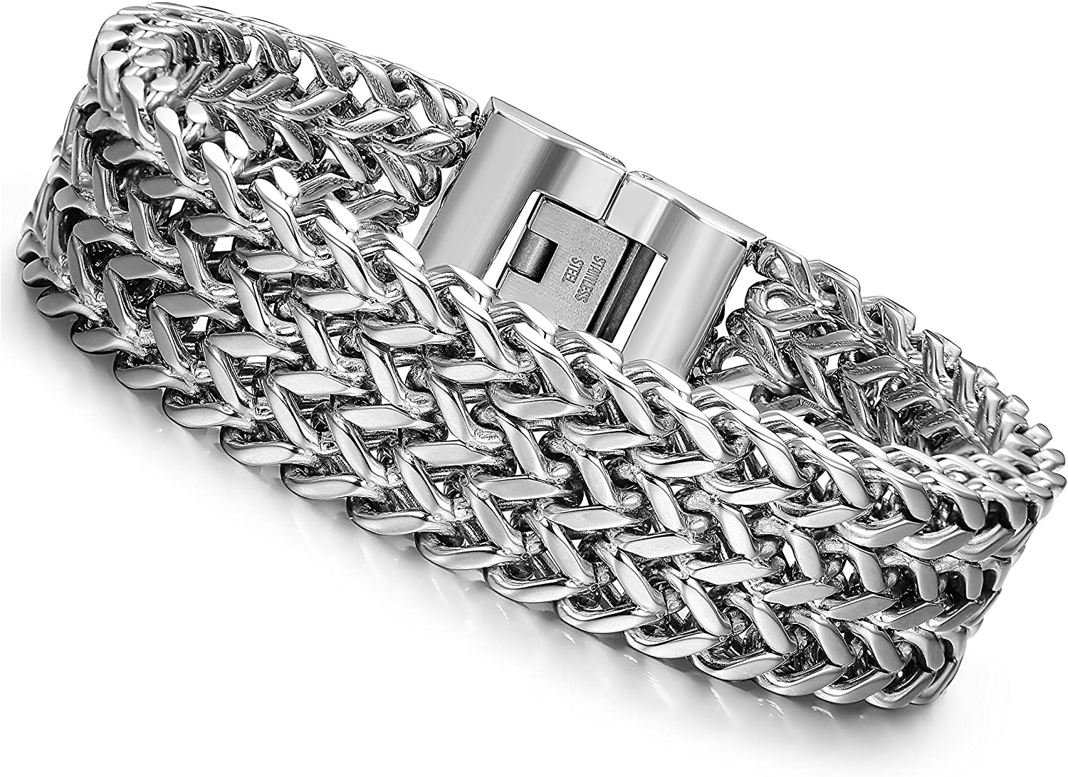 Stainless Steel 19MM Cuban Curb Link Chain Men's Bracelet, Rock Link Wristband - $31.47