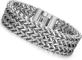Stainless Steel 19MM Cuban Curb Link Chain Men&#39;s Bracelet, Rock Link Wristband - £24.89 GBP