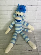 Schylling Plush Sock Monkey Stuffed Doll Toy Animal Blue Striped 21in - £59.85 GBP
