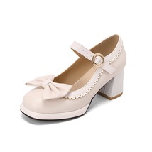 Girls Sweet Bow Tie Shoes Womens Lolita Mixed Colors Mary Janes Low Heels Ballet - £42.51 GBP
