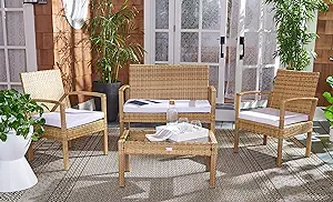 SAFAVIEH Outdoor Collection Bassey Natural/White Cushion 4-Piece Convers... - $442.99
