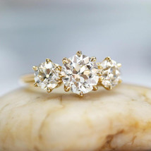 1.5Ct Round CZ White Moissanite Three-Stone Wedding Ring 14K Yellow Gold Plated - £89.91 GBP