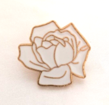 Jewelry Women's Rose Shaped Brooch/Pin 1 inch White Enamel Gold Tone - $6.00