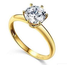 1.00Ct Real Moissanite Solitaire Engagement Wedding Ring 14K Yellow Gold Plated - £56.78 GBP