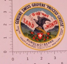 Vintage Genuine Swiss Gruyere Process Cheese label - £6.28 GBP