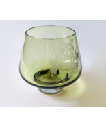Vintage Green Caithness Glass Vase with Etched Floral Design, Signed LK - $590.94 MXN