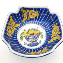 Vintage Porcelain Chinese Bowl Fruit Design V Corners Enamel Raised Blue Yellow - £22.38 GBP