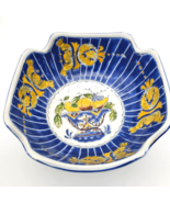 Vintage Porcelain Chinese Bowl Fruit Design V Corners Enamel Raised Blue... - £22.12 GBP