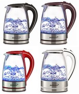 Tempered Glass Coffee Tea Kettle Hot Water Electric Cordless 1.7L LED Light - $53.49 CAD
