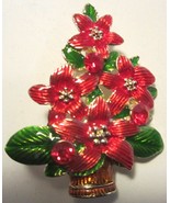 CHRISTMAS POINSETTIA TREE BROOCH PIN BEAUTIFUL RED ENAMEL and RHINESTONE - $24.66 CAD